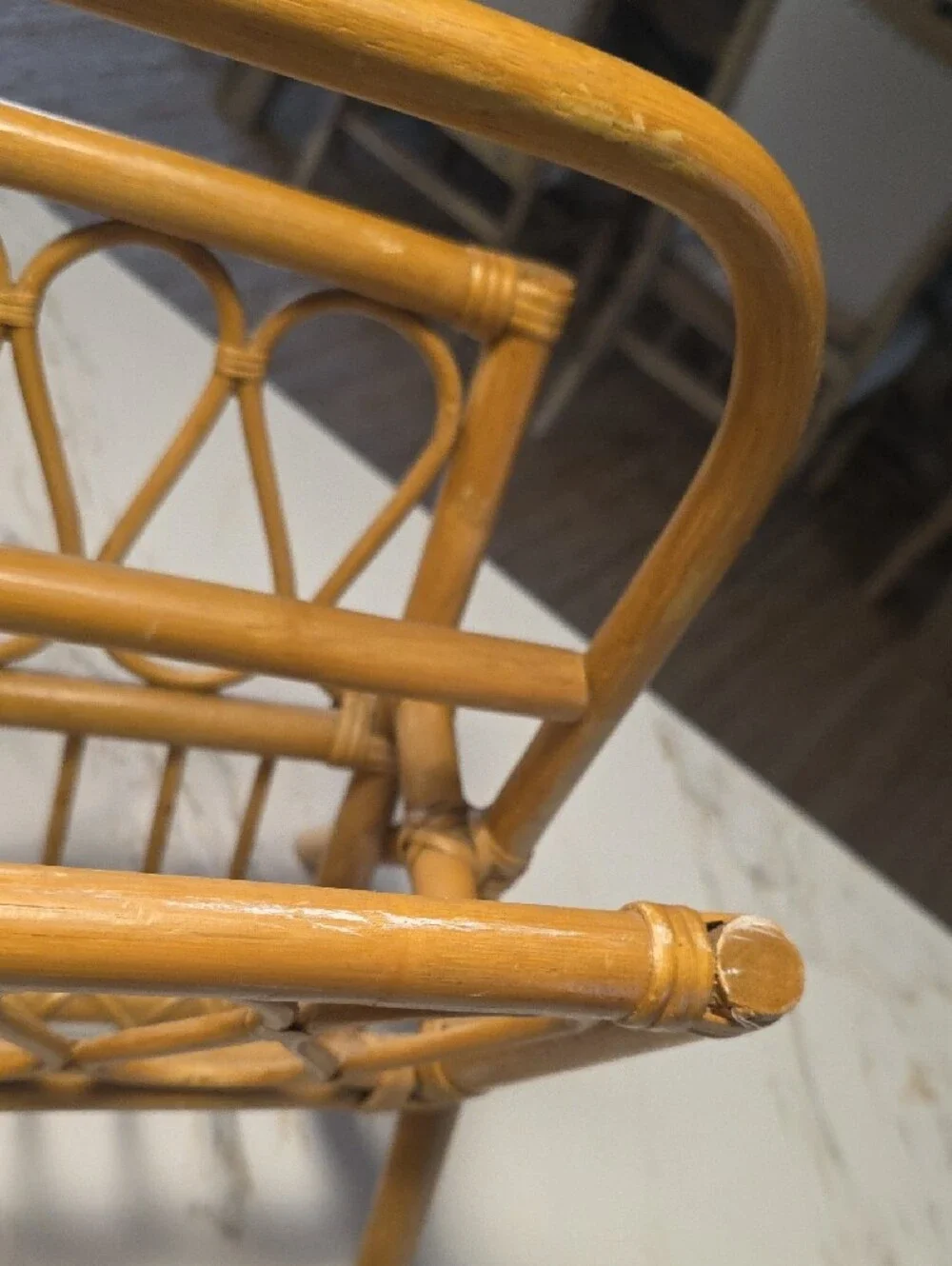Vintage MCM Deco Natural Rattan Magazine Rack - Light Brown
